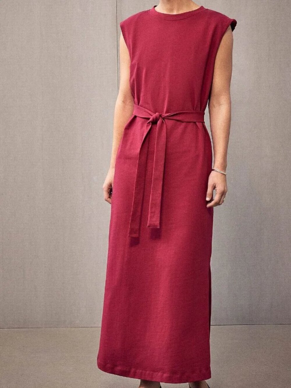 Shoulder-pad jersey maxi dress